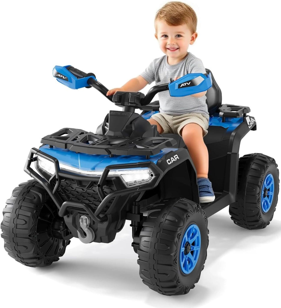 Quad Elettrico per Bambini 12V Fuoristrada con Telecomando; Sospensioni; Bandiera LED e Bluetooth - Blu