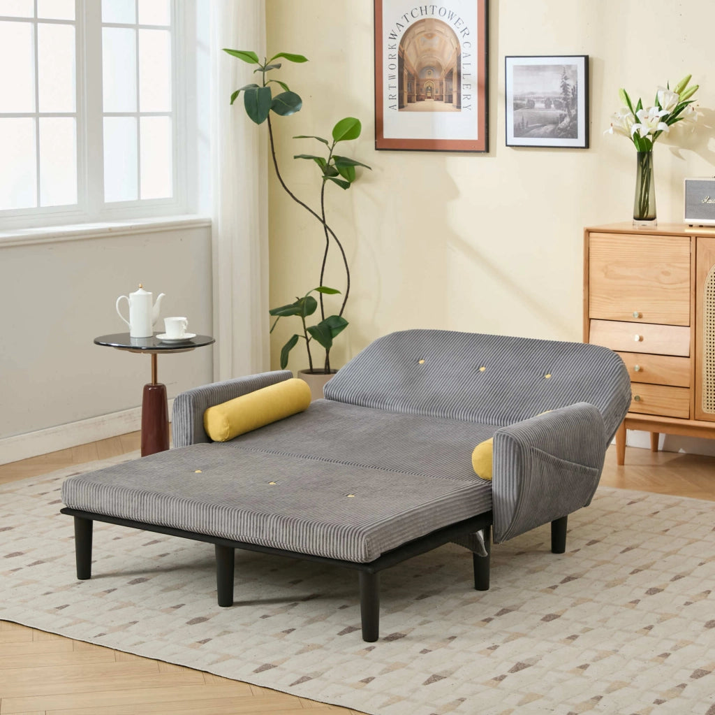 Divano Loveseat in Velluto Grigio con Contenitore, Poltrona Relax e Letto