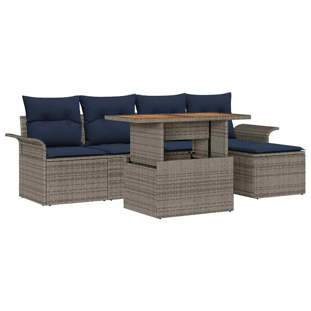 Set Divano da Giardino con cuscino 6 pcs grigio e blu navy 3349324