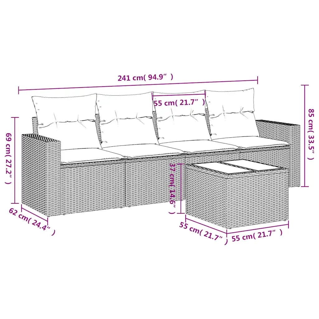 Divano da esterno-Set Divano da Giardino 5 pz con Cuscini Marrone in Polyrattan