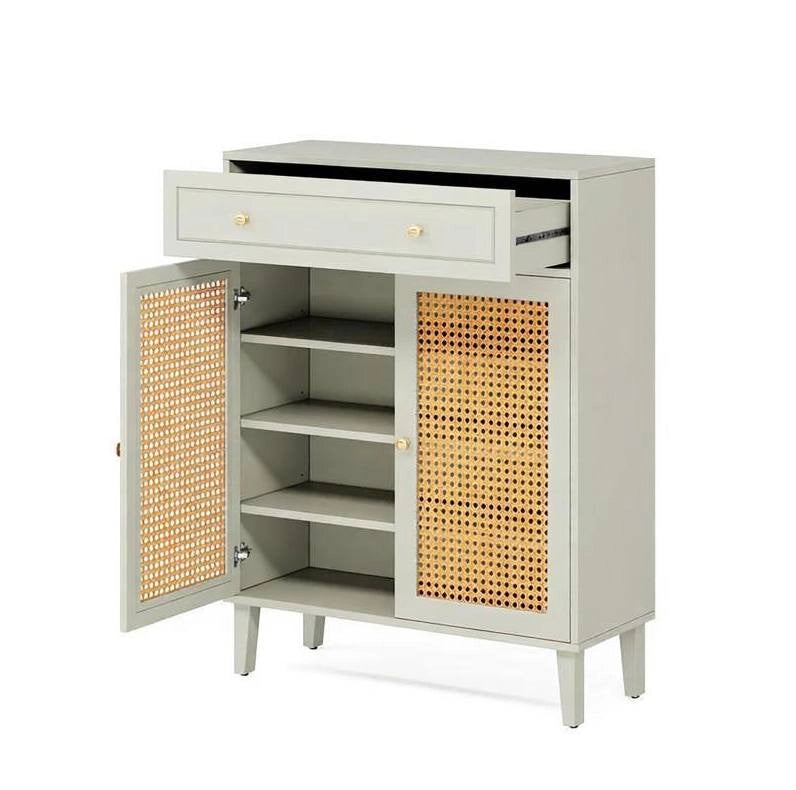 Scarpiera con ripiani regolabili e cassetto, verde menta
