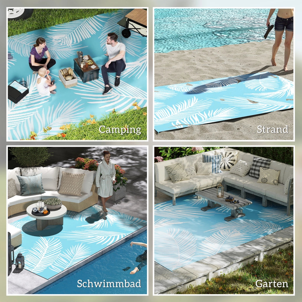 Tappeto da Esterno Reversibile Resistente con Sacchetto e Picchetti 274x182 cm ¨C Zephmum ¨C Azzurro+Bianco