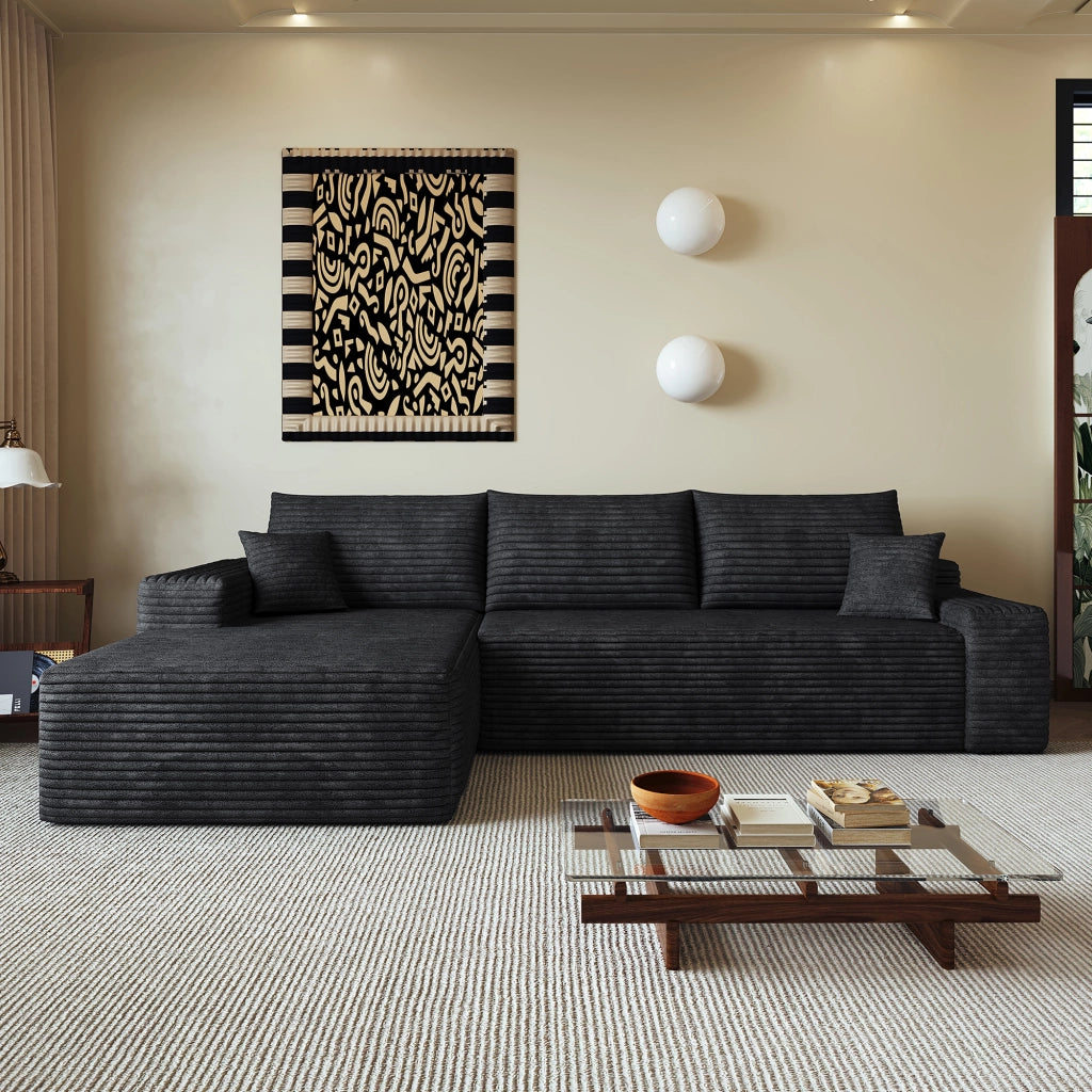 Divano 270x175x83 cm con imbottitura in schiuma ad alta elasticità in tessuto nero