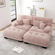 Divano modulare in ciniglia rosa con pouf mobili