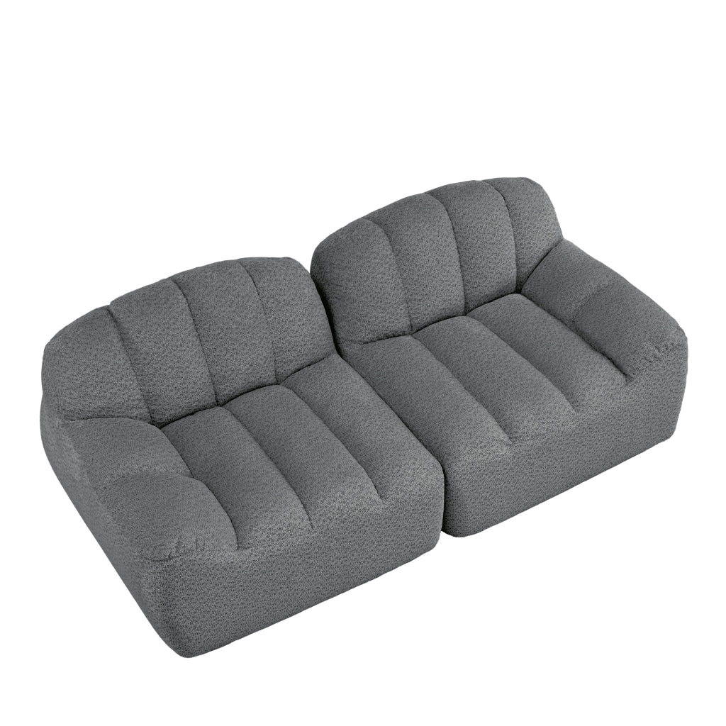 Divano modulare senza montaggio con seduta ampia e schienale ergonomico; rivestimento grigio in pile granulato