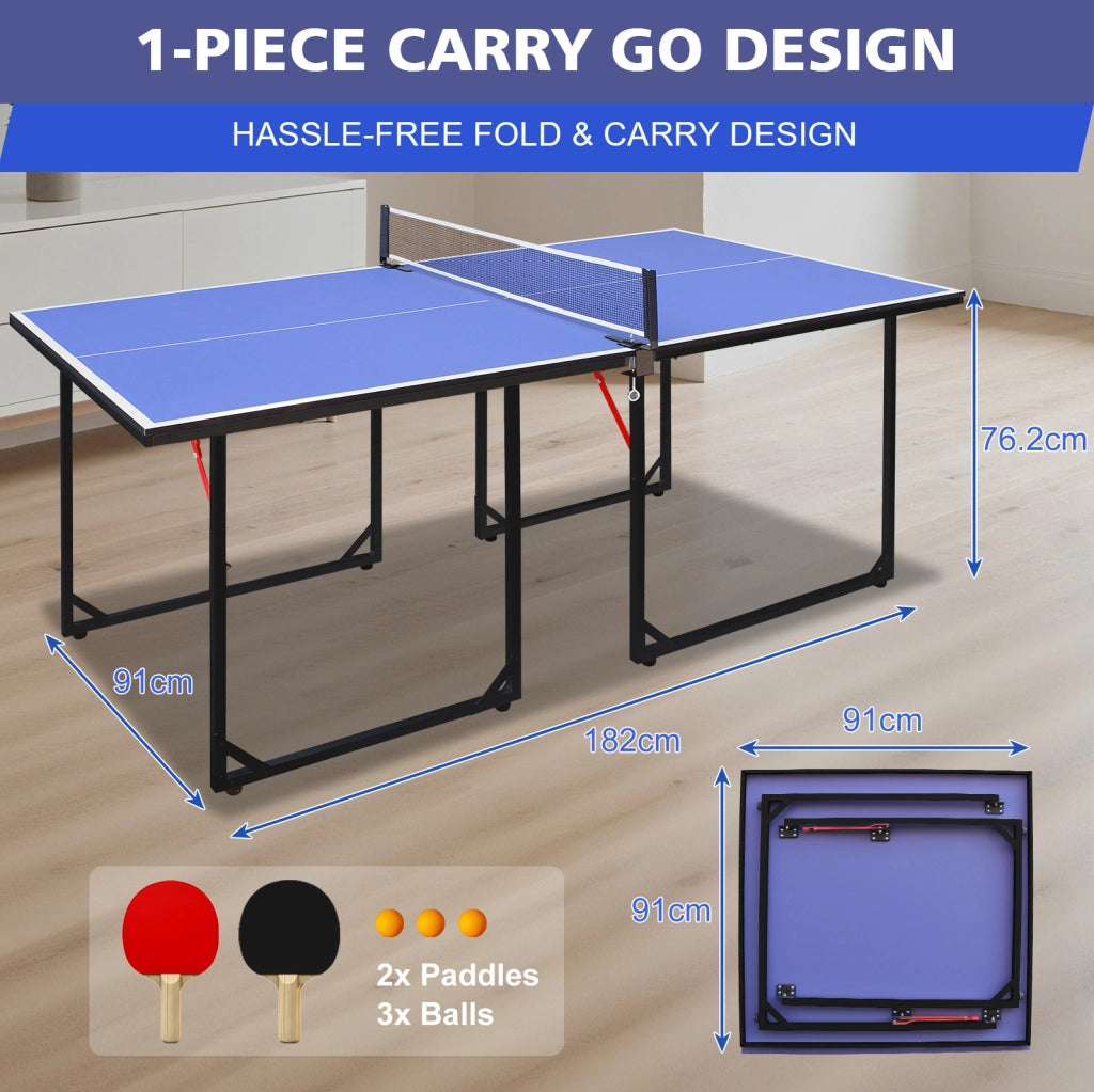 Tavolo da ping pong pieghevole portatile con rete, racchette e palline