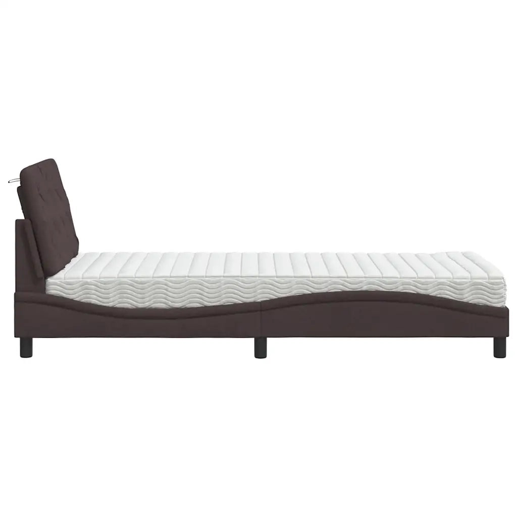 Letto con Materasso Marrone Scuro 90x190 cm in Tessuto