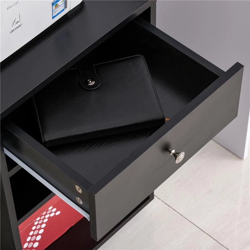 MOBILE PORTA STAMPANTE IN LEGNO NERO CON 1 CASSETTO 2 RIPIANI MENSOLA CPU