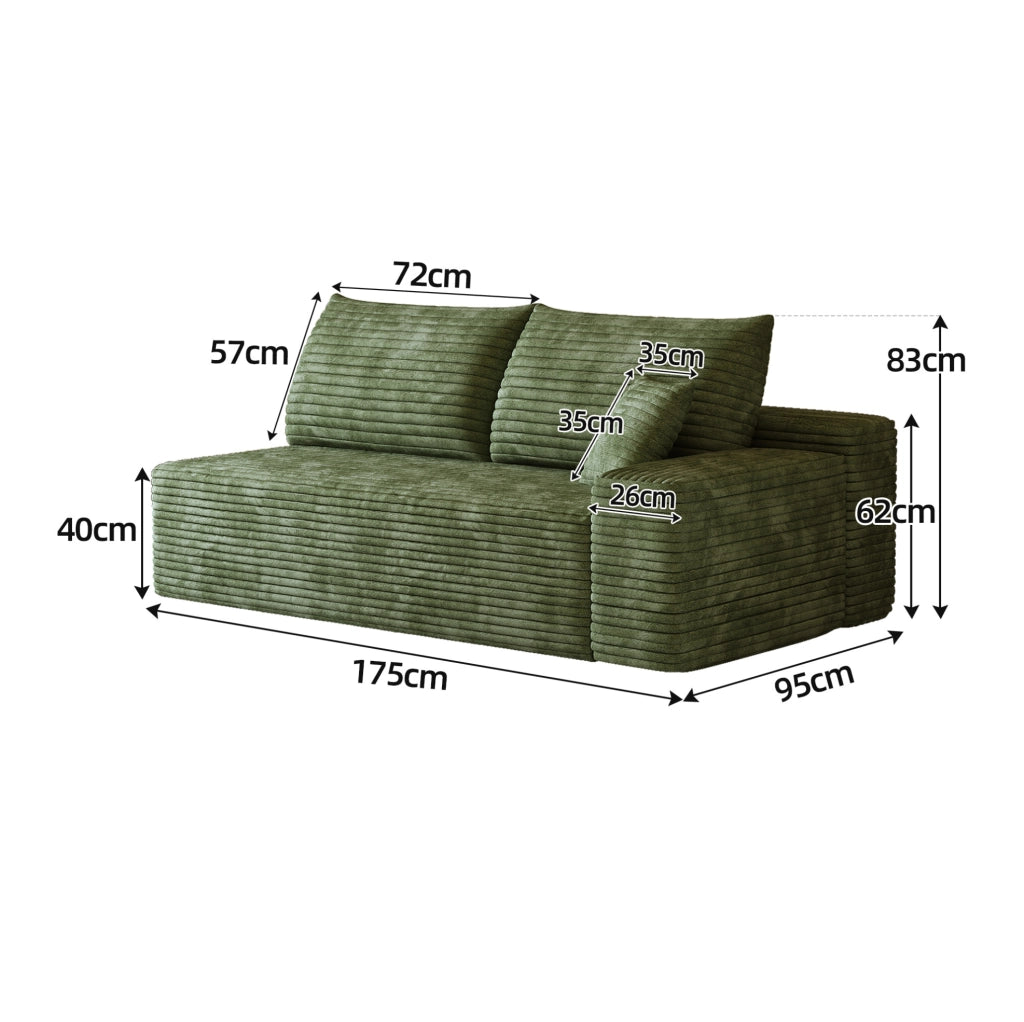 Divano modulare 2 posti con chaise longue destra, verde
