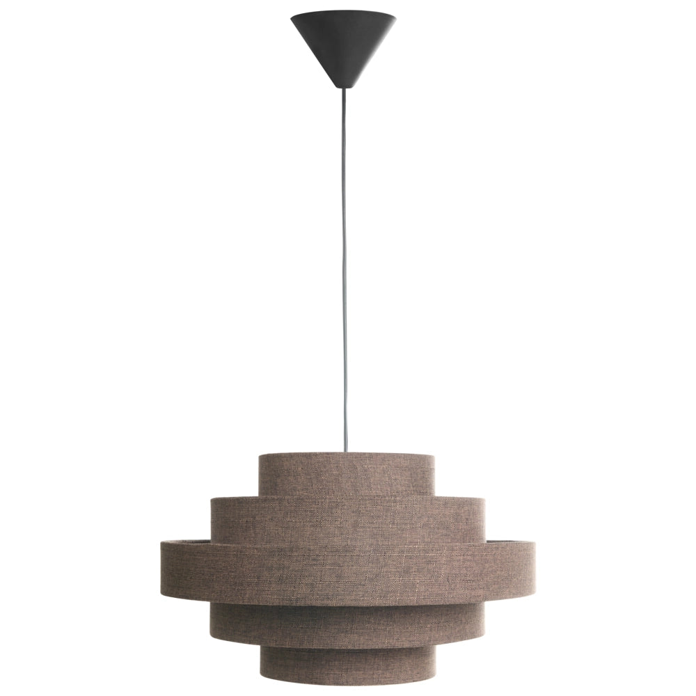 Lampada a sospensione con paralume in tessuto di lino marrone design moderno luce per soggiorno