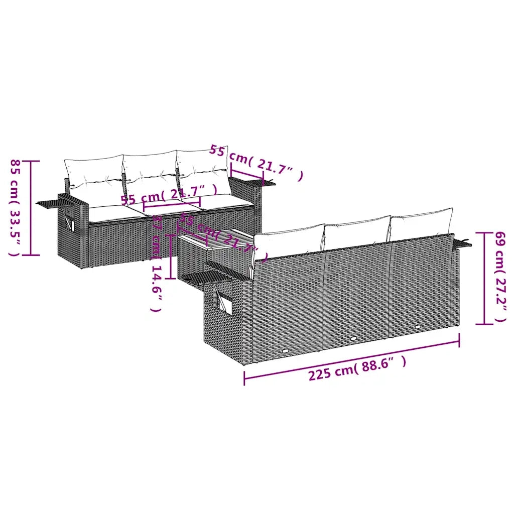 Set Divani da Giardino 7 pz con Cuscini Nero in Polyrattan 3224454