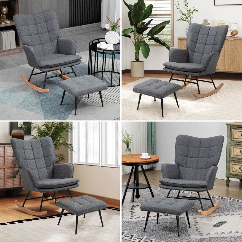 Poltrona a Dondolo con Poggiapiedi ¨C zephmum ¨C Grigio 64x89x90 cm