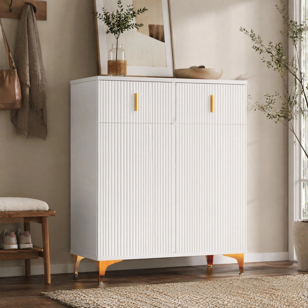 Madia bianca 83x35x101 cm con 2 cassetti; 2 ante e ripiani regolabili HOMVRA