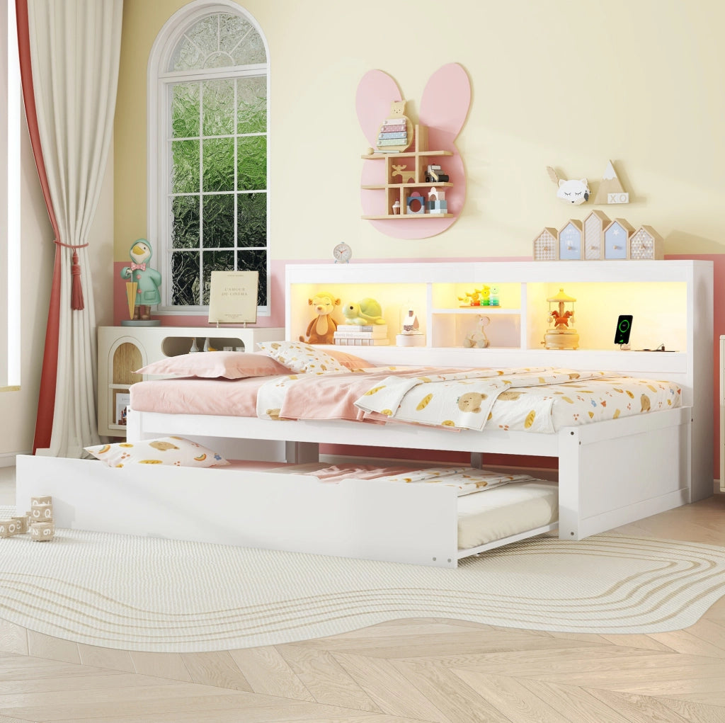 LETTO 90x200 cm con letto estraibile, bianco, truciolare e MDF