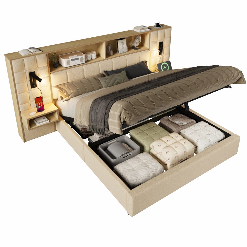 letto imbottito lino beige 216 x 279 cm