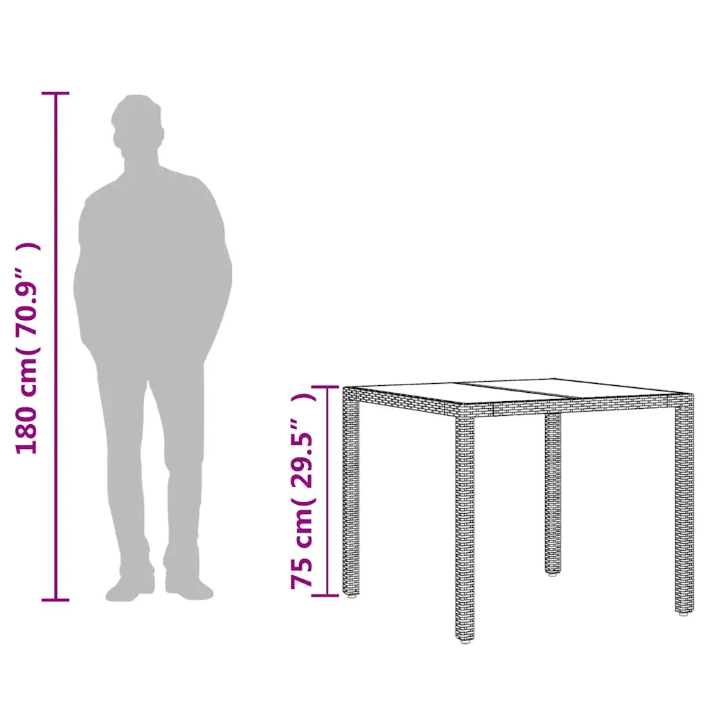 Tavolo da Giardino Piano in Vetro Marrone 90x90x75cm Polyrattan 365528