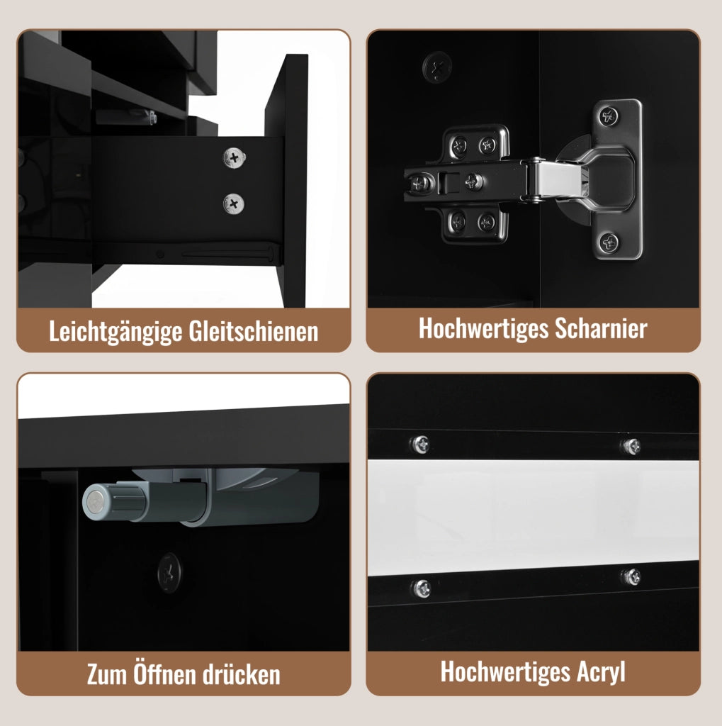 Mobile TV moderno 160x39x45 cm con LED; 2 ante; 1 cassetto; finitura nero lucido