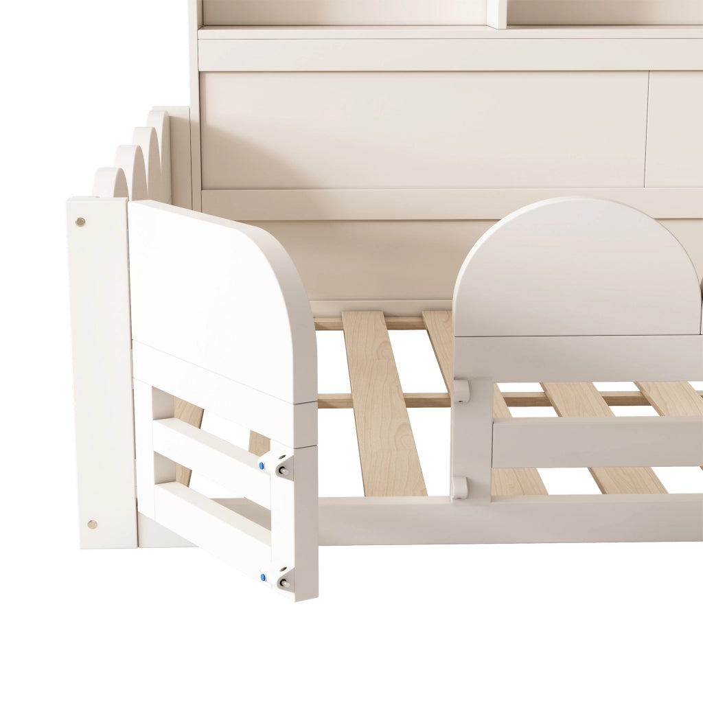 Letto per bambini 140 ¡Á 190 cm con barriera perimetrale chiudibile decorazioni stella e luna in legno bianco