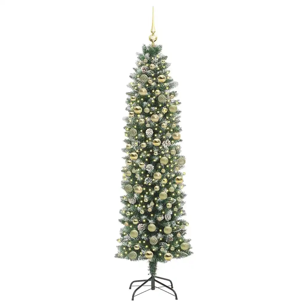 Albero di Natale Artificiale Sottile Verde e Bianco 180 cm 3395297
