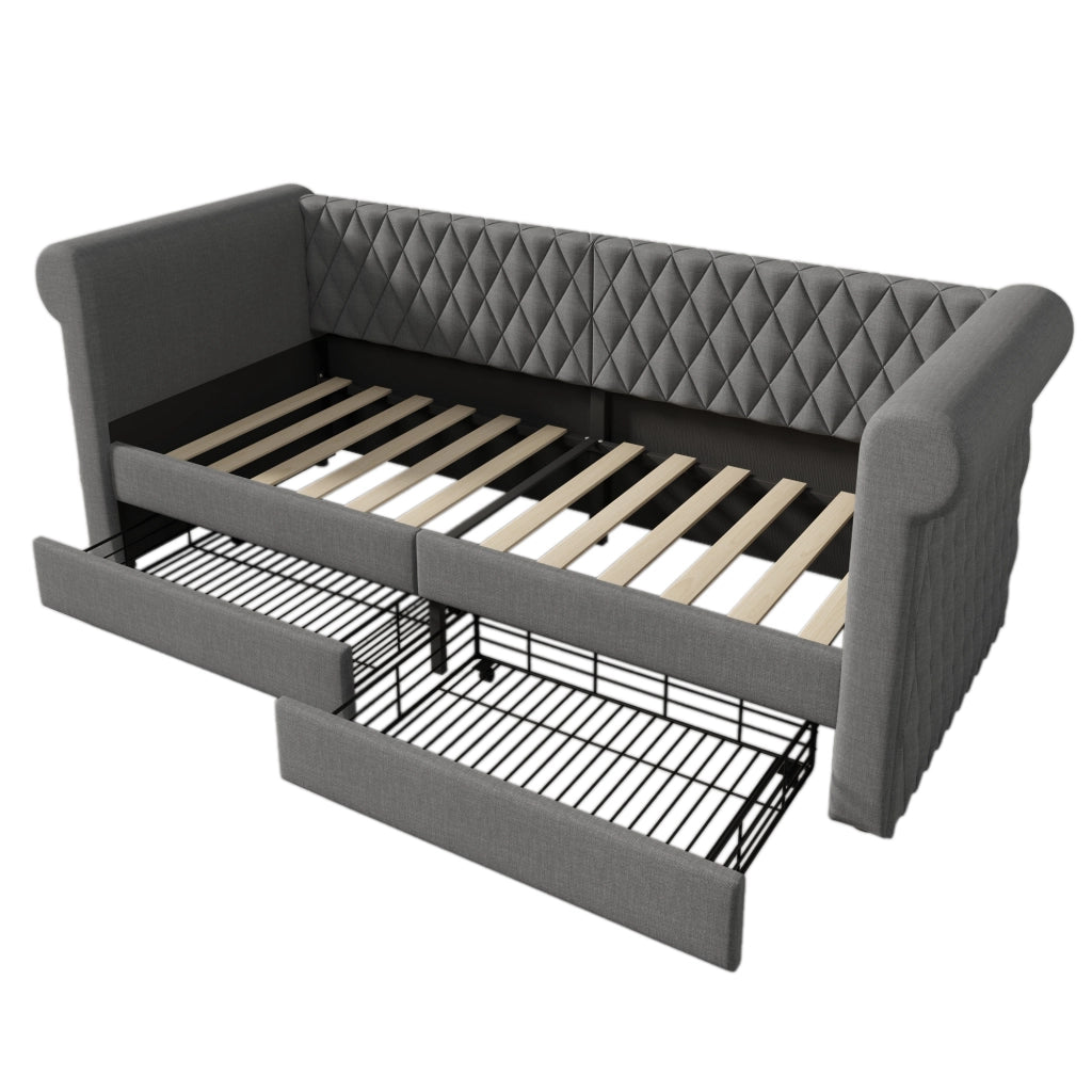 Letto singolo a divano grigio 90x200 cm con 2 cassetti
