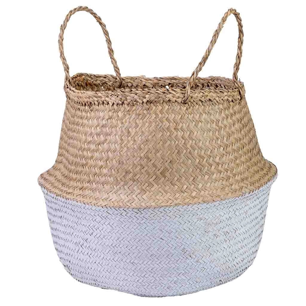 Cestino naturale con manici, vernice bianca, D40x36/48h cm