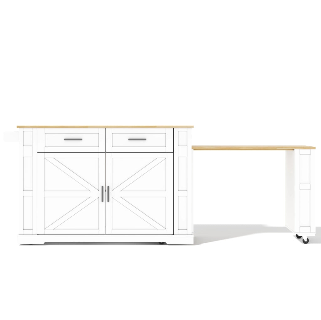 Isola cucina 130x50x93 cm in MDF bianco salvaspazio con rotelle