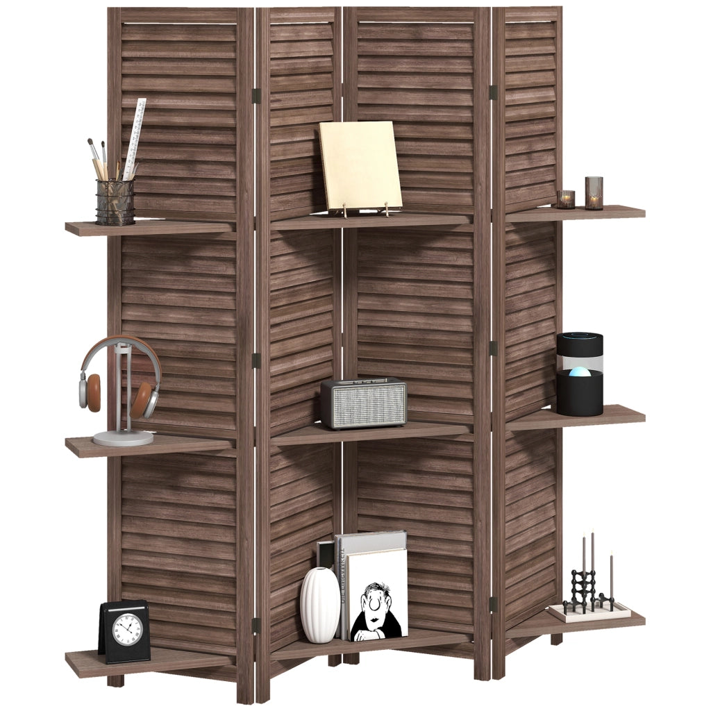 Paravento divisorio pieghevole ¨C Xylo ¨C legno noce 4 pannelli 160x170 cm con 3 ripiani