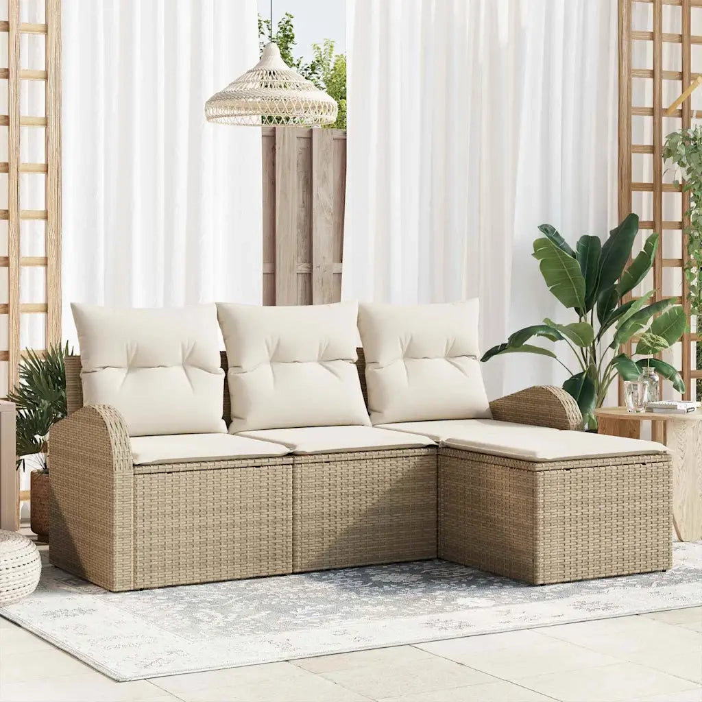 Set di divani con cuscino 4 pcs Beige e Bianco polyrattan