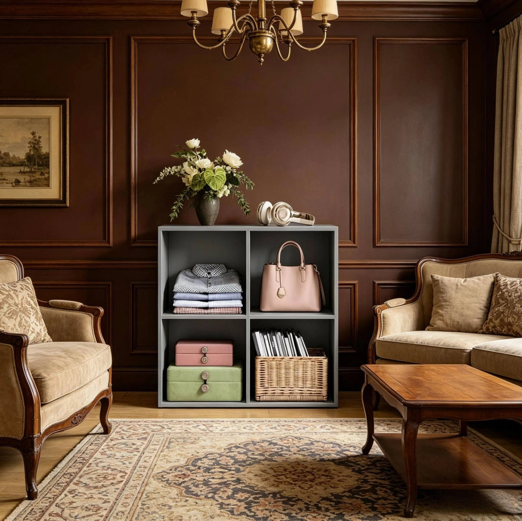 Libreria a cubi compatta in legno E1, 4 scomparti, 59,6x59,8x29 cm, colore neutro