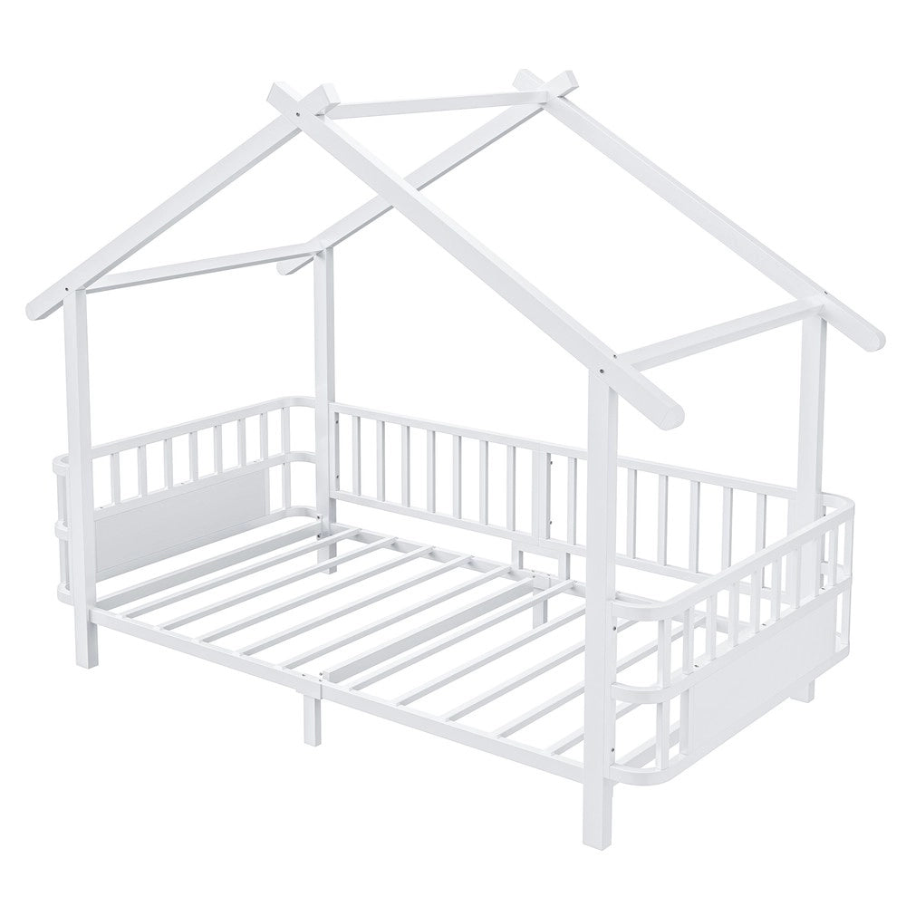 Letto per bambini a forma di casa ¨C Minimal ¨C metallo bianco 90x200cm con griglia di sicurezza
