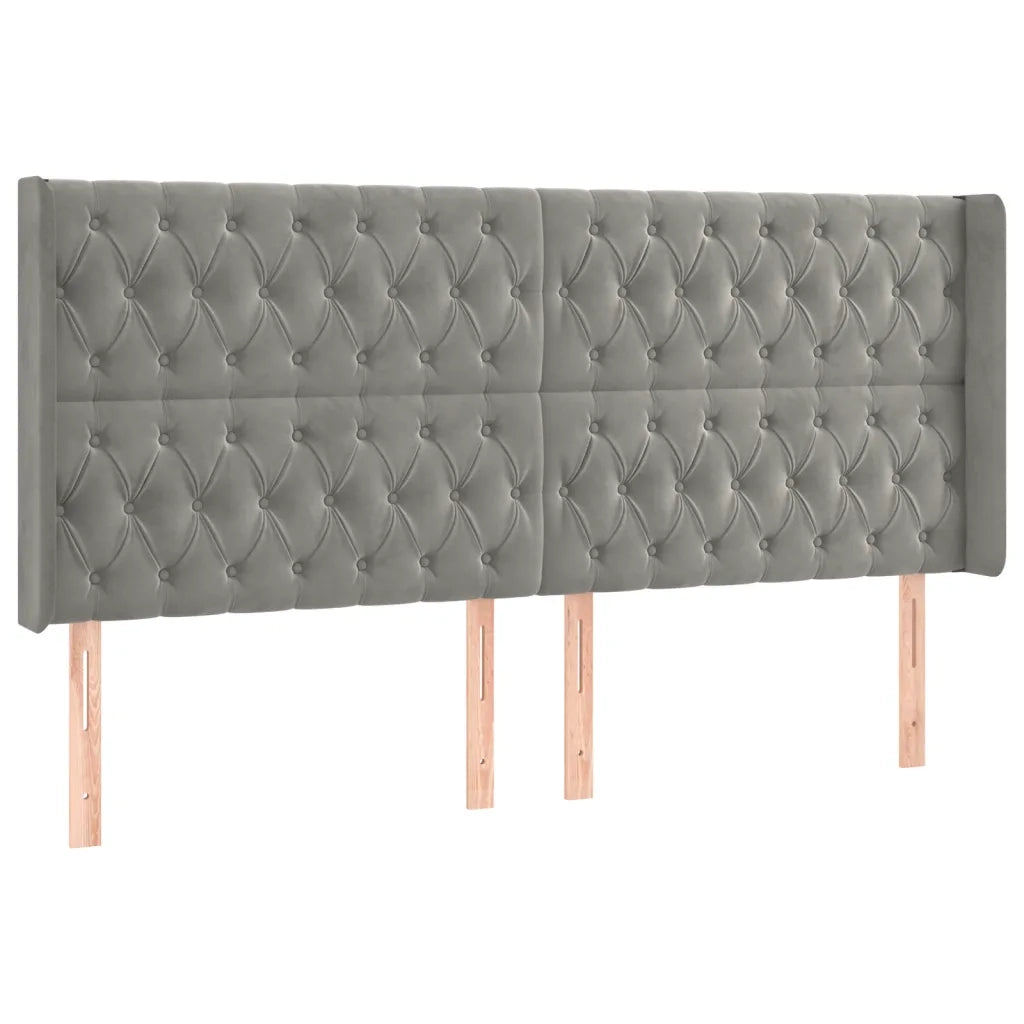 Testiera | Testata ad Orecchio Grigio Chiaro 203x16x118/128 cm in Velluto