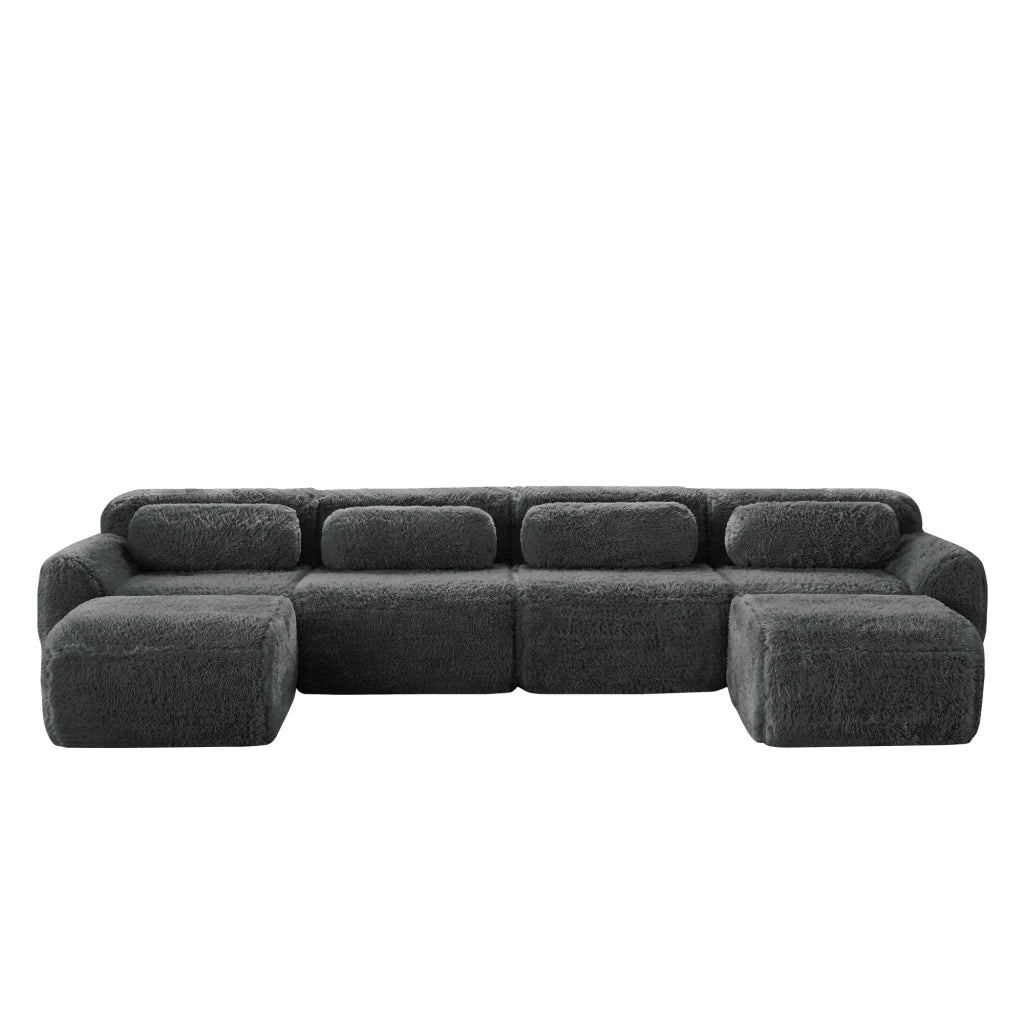 Divano Modulare a U con Cuscini ¨C MINIMAL ¨C Velluto Grigio, Ergonomico