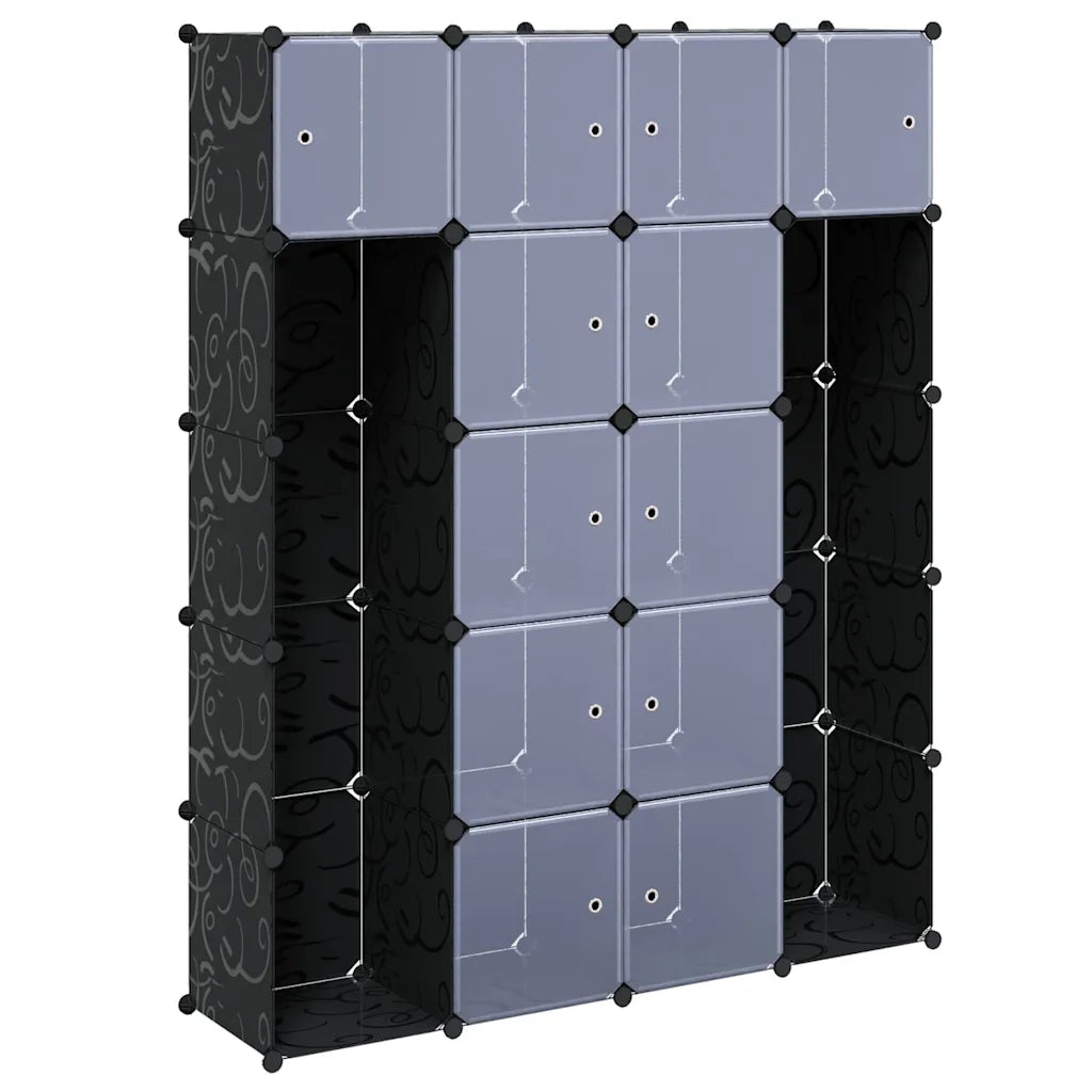 Armadietto Modulare 14 Scomparti Nero e Bianco 37x146x180,5 cm 240499