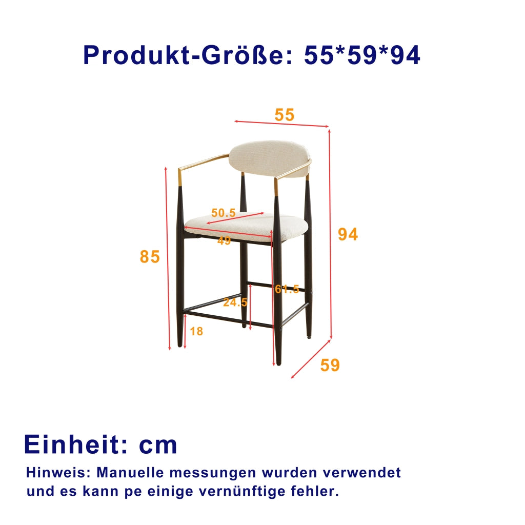 Set di 2 sgabelli da bar con braccioli e seduta imbottita per cucina in tessuto beige