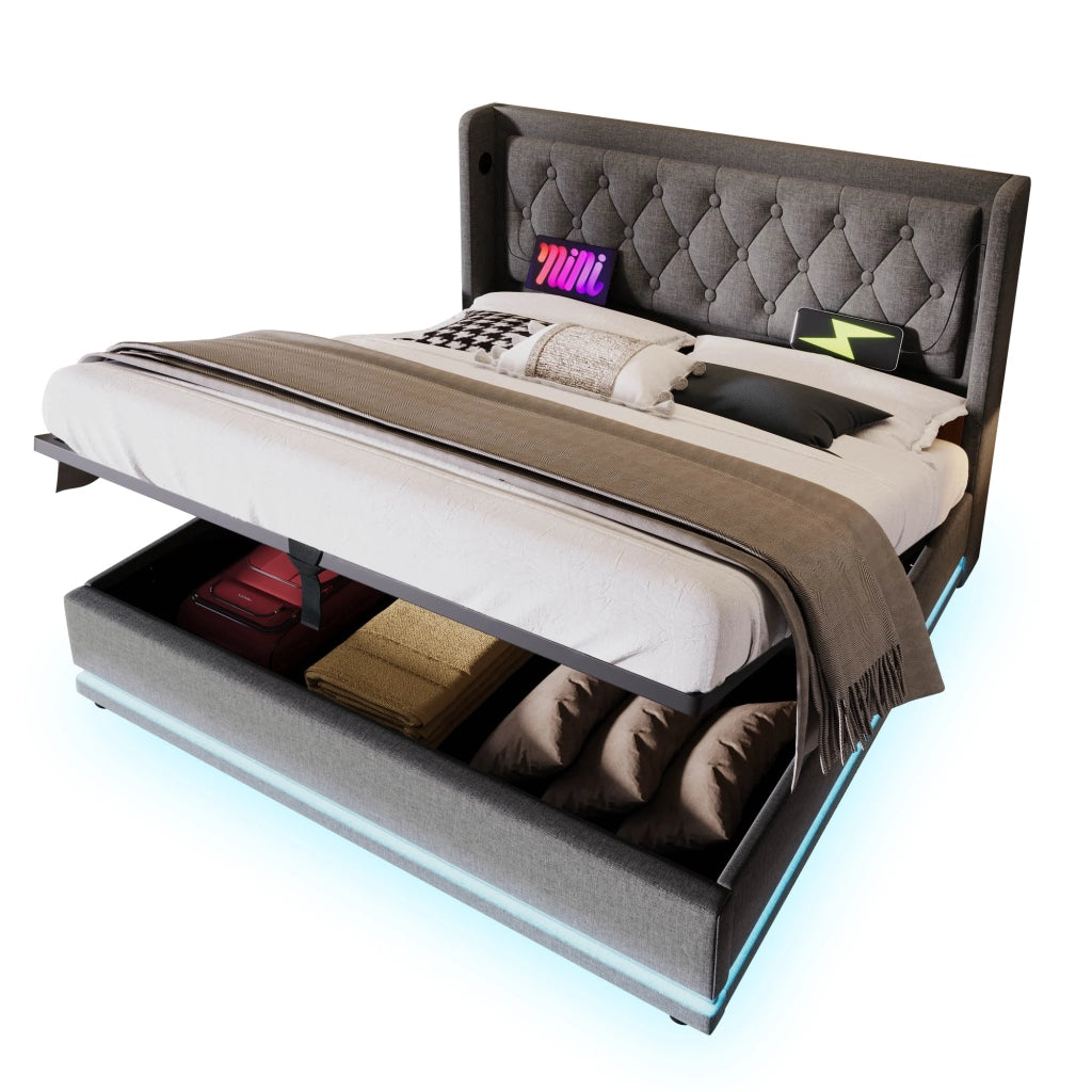 letto imbottito cotone grigio 180 x 200 cm