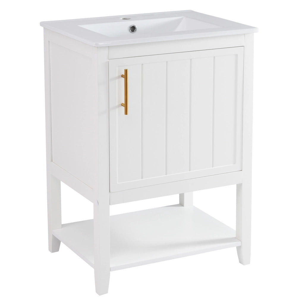 Mobile bagno con lavabo in ceramica da 60 cm, bianco, con ripiani