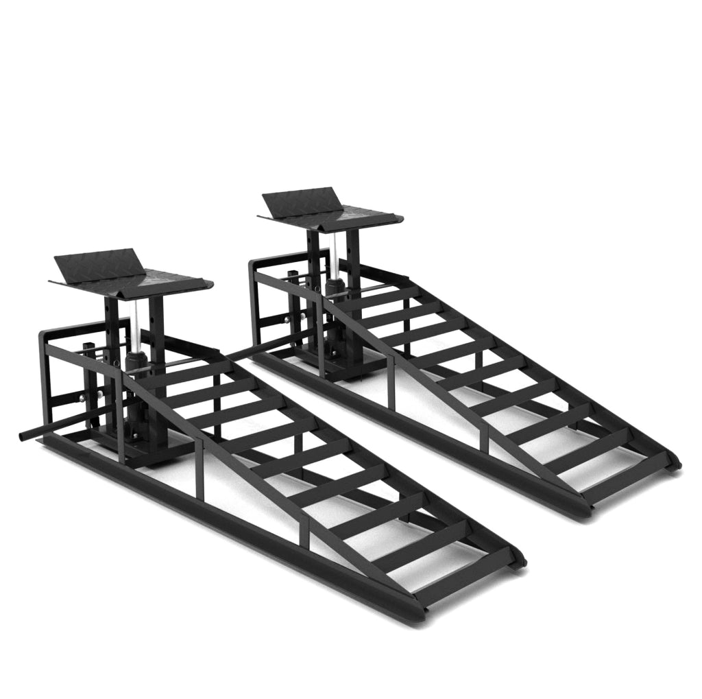 Set di 2 rampe idrauliche 114x36x32 cm nere in ferro con ruote
