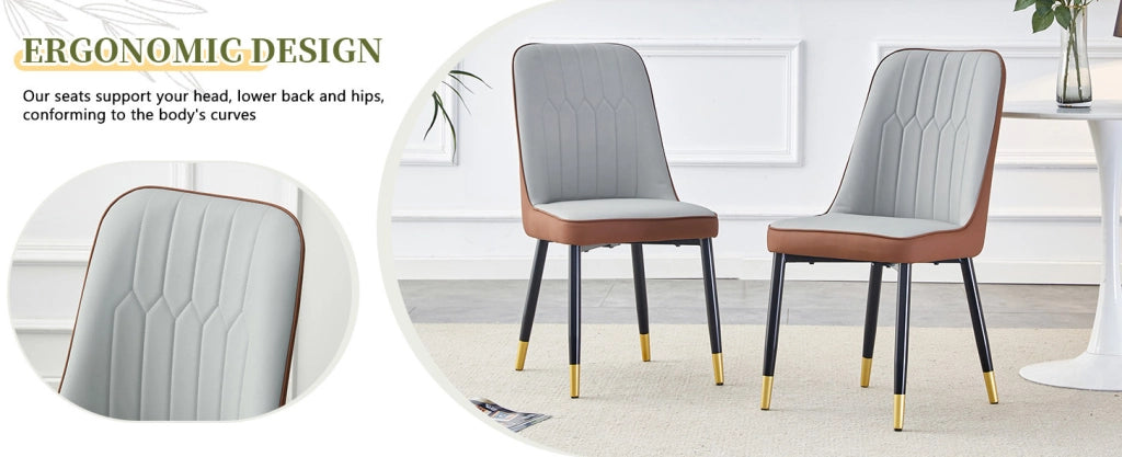 Set da 2 sedie da pranzo moderne con schienale in ecopelle bicolore grigio chiaro e marrone e gambe in metallo nero