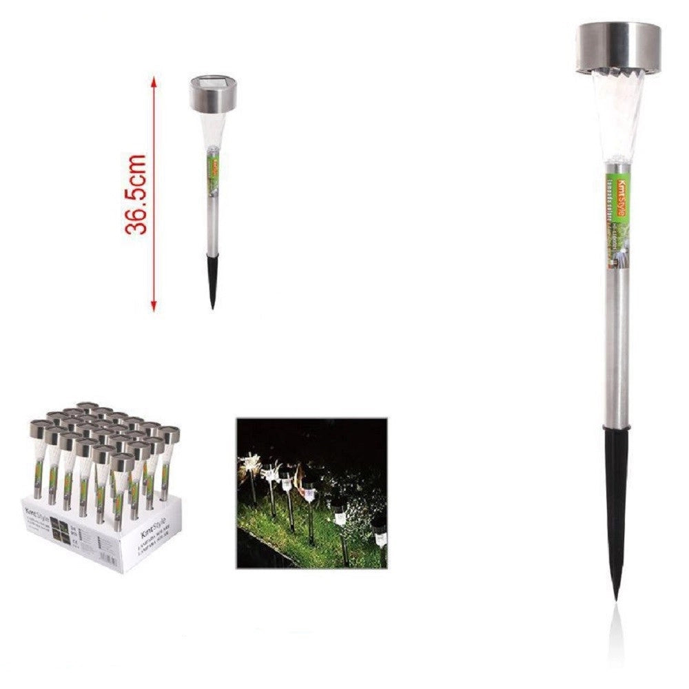 Trade Shop - Set 12 Pz Lampada Solare Led Decoro Giardino 36.5 Cm A Picchetto Silver 2002987 -