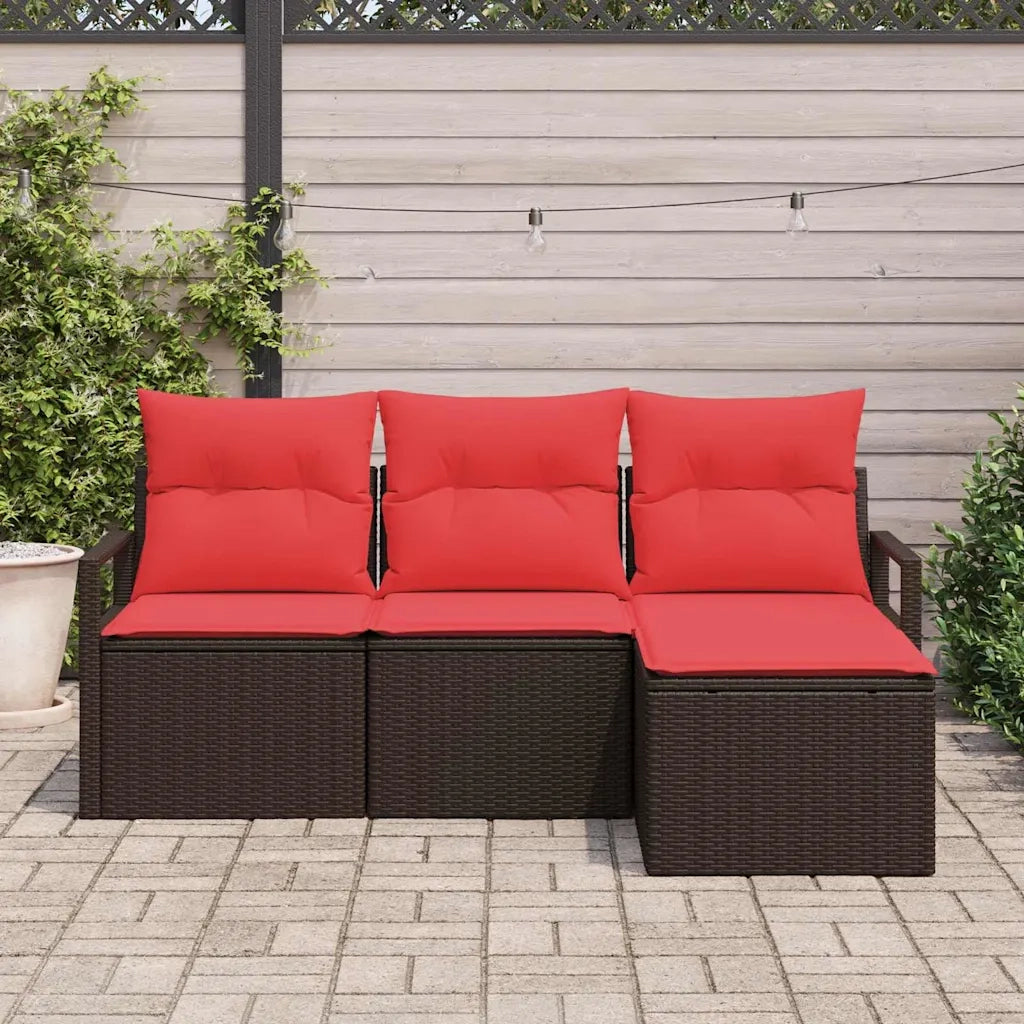 Set di divani con cuscino 4 pcs Marrone e Rosso polyrattan 3355003