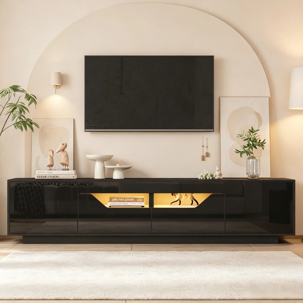 Mobile TV con LED e cassetti ¨C Minimal ¨C Nero lucido 180x40x45