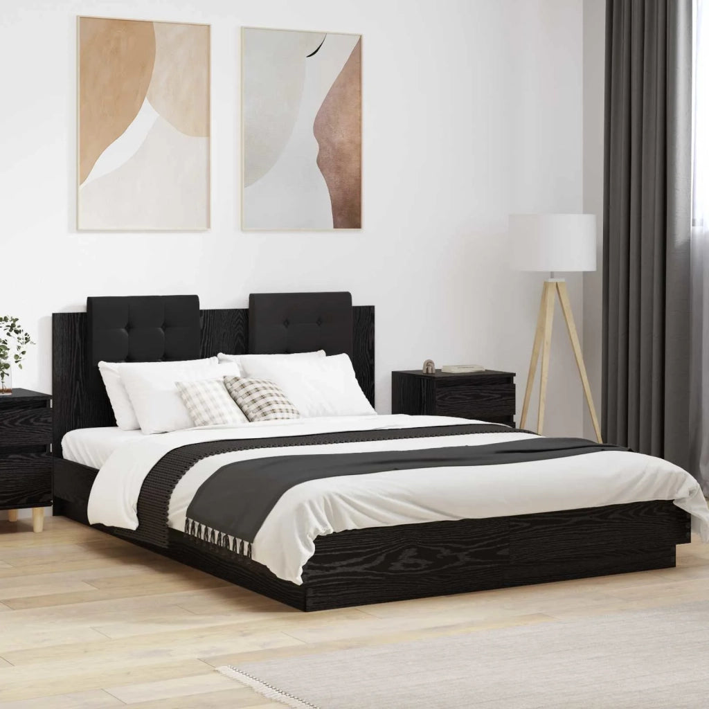 Letto matrimoniale | Letto per adulti | Struttura letto con testata Rovere Nero 150 x 200 cm