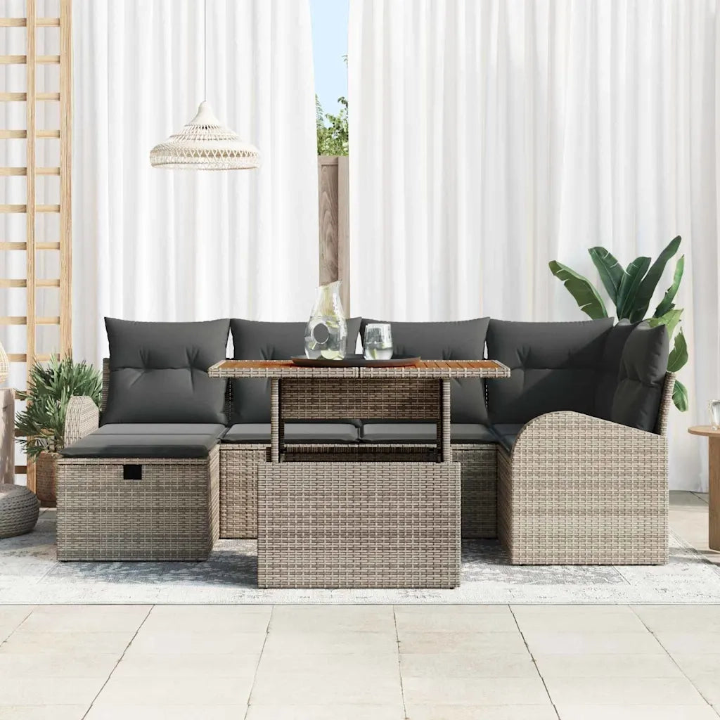 Set Divano da Giardino 7 pcs Grigio polyrattan