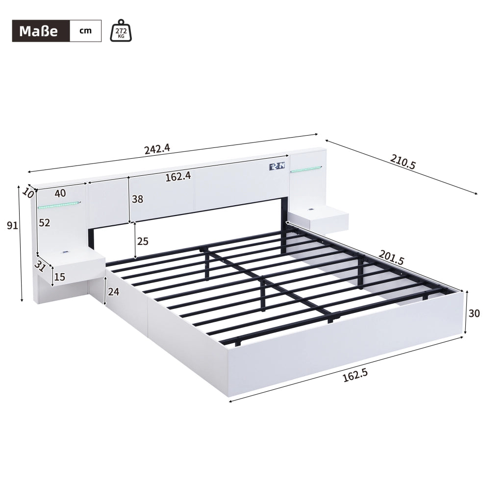 Letto matrimoniale 160x200 cm con USB, Bluetooth e LED