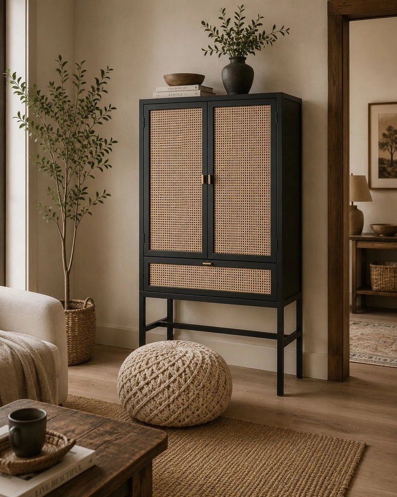 Mobile in legno nero e rete 97x47x167h