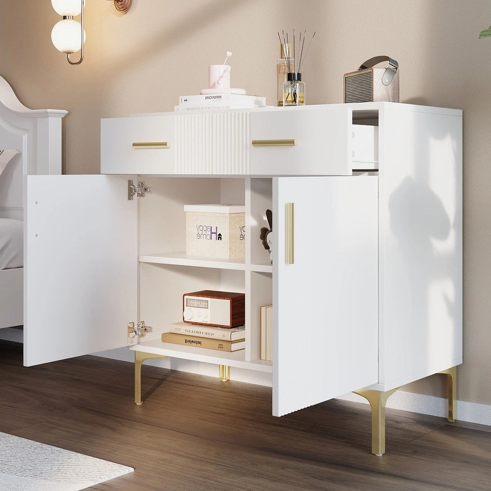 Cassettiera con Ante e Cassetti ¨C MINIMAL ¨C Bianco/Nero, Metallo, 80x35x79.5 cm