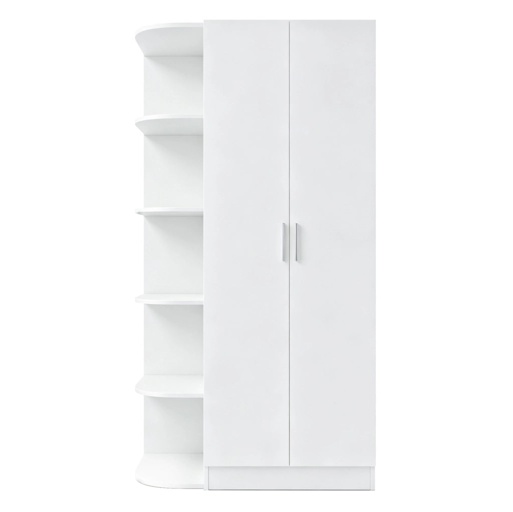 Armadio con doppia anta 90x55x170 cm, ripiani multi-livello, struttura in metallo e MDF, colore bianco