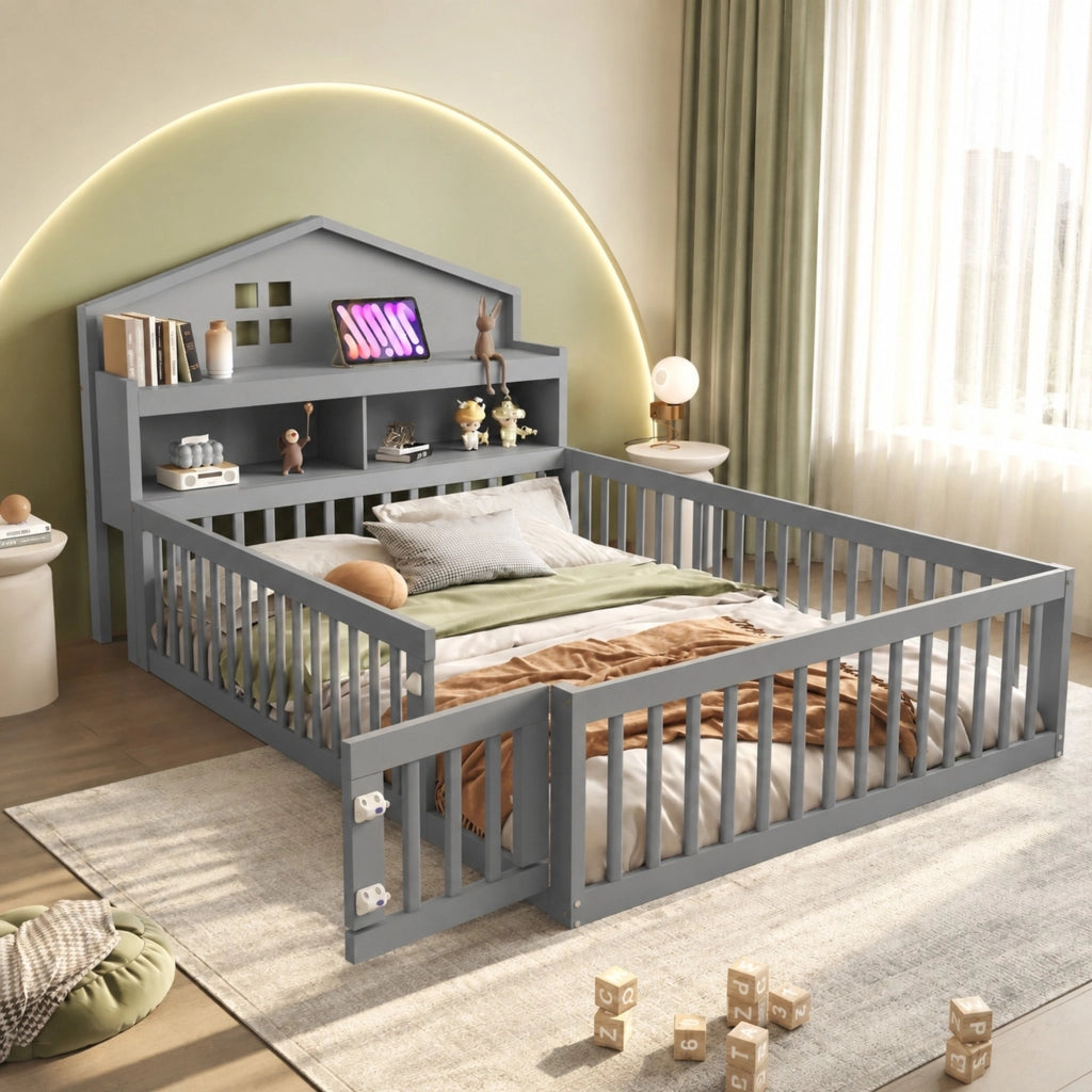LETTO per bambini 140x200 cm in legno massello grigio, design a casa