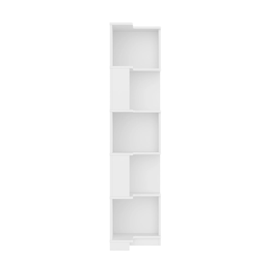 Libreria Angolare Bianca Scaffale a Forma di L con Luci LED e 5 Ripiani
