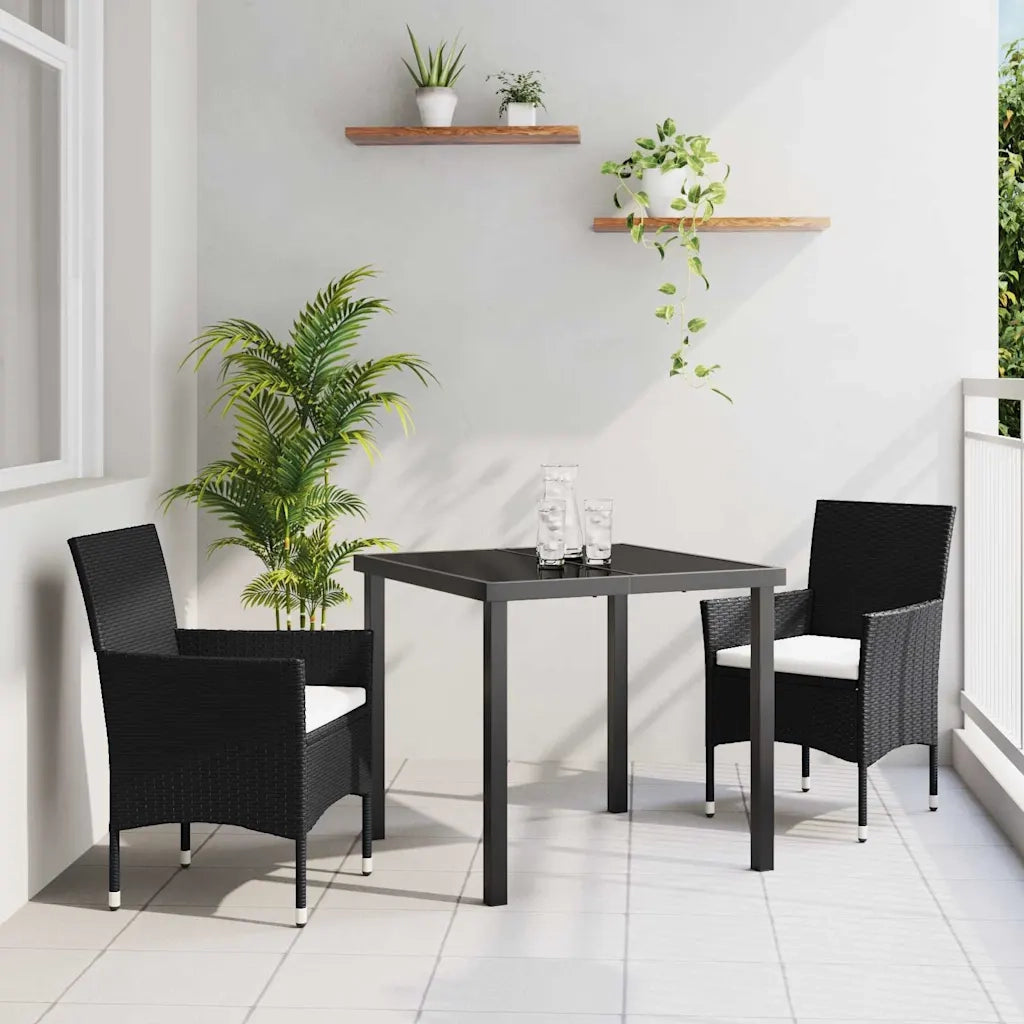 Set da Pranzo per Giardino 3 pz Nero polyrattan 3379723